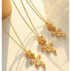 Gold Rose Necklace, Retro Delicate Necklace